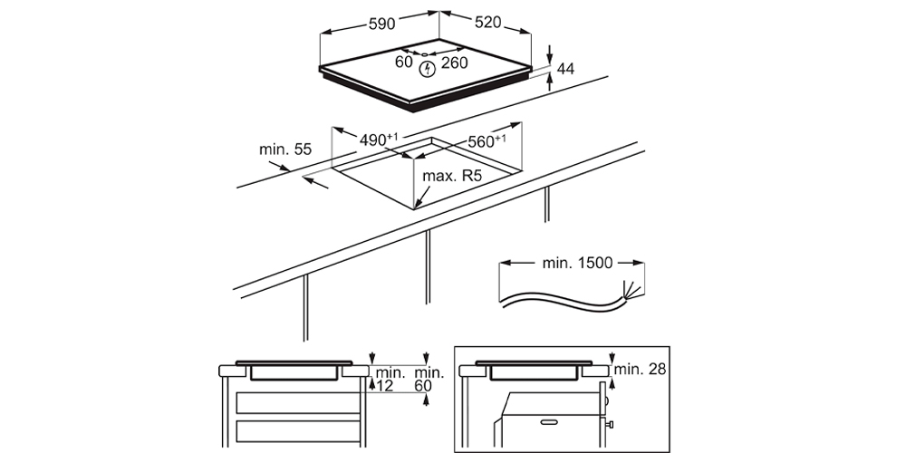 placa inducción 2 fuegos encastrable